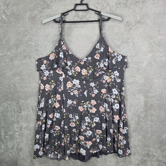 Womens TORRID Gray Floral Cami Tank Top Spaghetti Straps Rayon Plus Size 6 - Picture 6 of 9